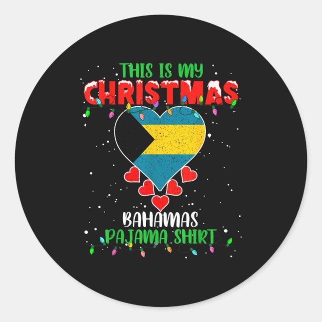 Sticker Rond This Is My Christmas Lights Love Bahamas Flag Paja (Devant)
