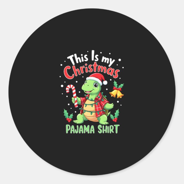 Sticker Rond This Is My Christmas Turtle Pajama Shirt Buffalo P (Devant)