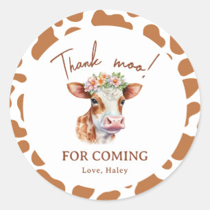 Sticker Rond Thnak Moo Floral Brun Imprimé 1er Anniversaire Béb