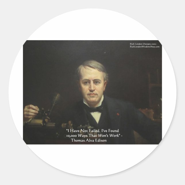 Sticker Rond Thomas Edison "10,000 Ways" Citations de sagesse C (Devant)