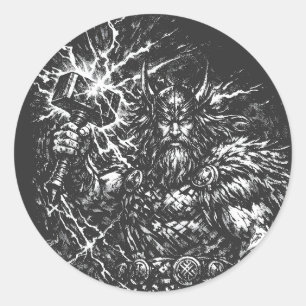Sticker Rond Thor — Dieu du Tonnerre Foudroyé