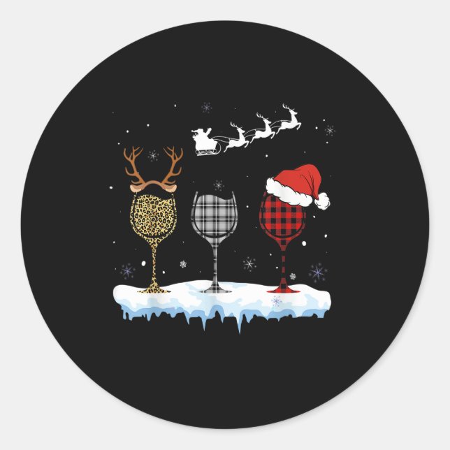 Sticker Rond Three Glass Of Red Wine Xmas Nurse Buffalo Plaid R (Devant)