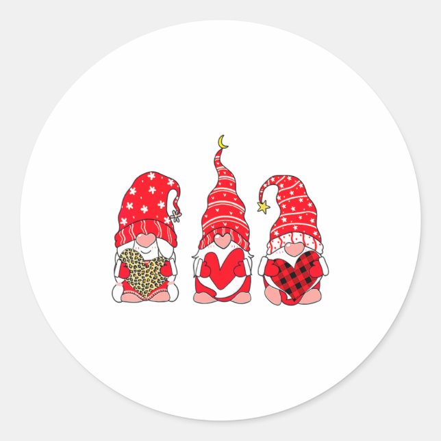 Sticker Rond Three Gnomes Holding Heart Leopard Happy Valentine (Devant)