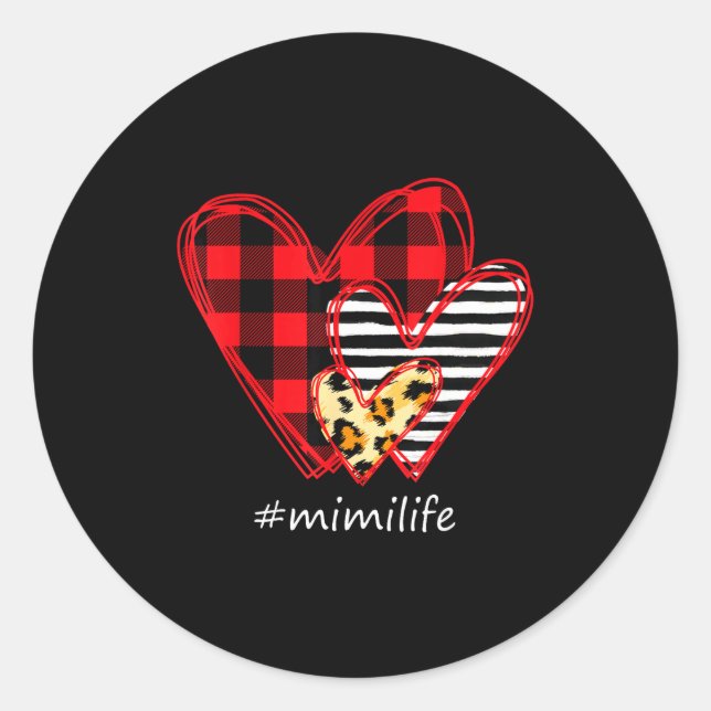 Sticker Rond Three Hearts Leopard Buffalo Plaid Mimi Life Valen (Devant)