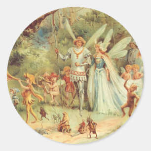 Sticker Rond Thumbelina et Prince Mariage, contes Vintages de f