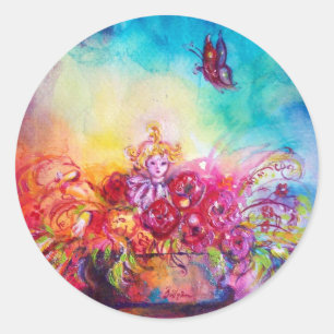 STICKER ROND THUMBELINA, PANIER À FLEURS ET BOUTEILLE