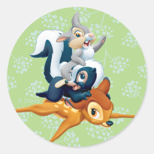Sticker Rond Thumper, Fleur et Bambi empilés pendant le jeu