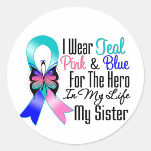 Sticker Rond Thyroid Cancer Ribbon Hero Ma Soeur