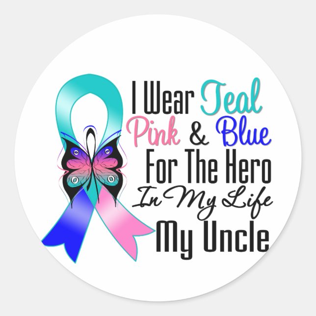 Sticker Rond Thyroid Cancer Ribbon Hero Mon oncle (Devant)
