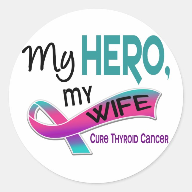 Sticker Rond Thyroïde Cancer MON HÉROS MON FEMME 42 (Devant)