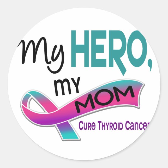 Sticker Rond Thyroïde Cancer MON HÉROS MON MOM 42 (Devant)