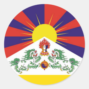 Sticker Rond Tibet, Lions des neiges, drapeau tibétain - L'Him