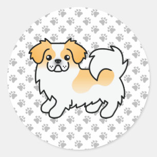 Sticker Rond Tibétain Spaniel Parti-Couleur Faon Chien de Dessi