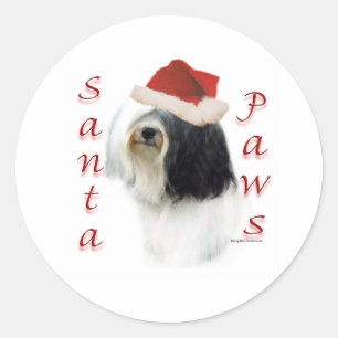 Sticker Rond Tibétain Terrier Père Noël Paws