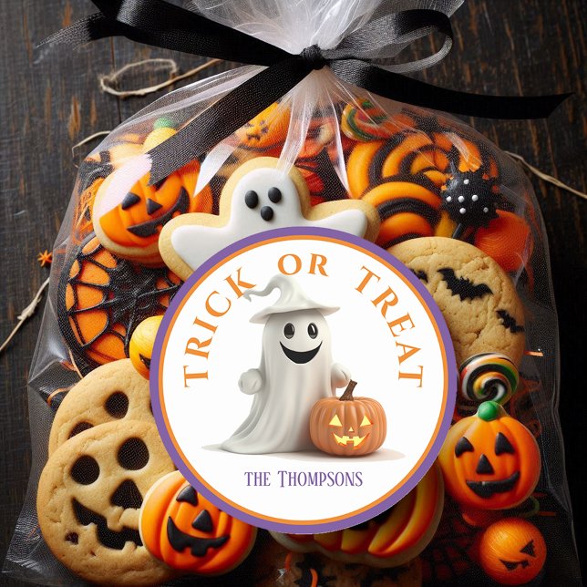 Sticker Rond Tic d'Halloween ou traiter le fantôme souriant (Créateur téléchargé)