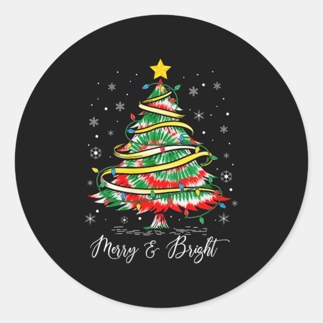 Sticker Rond Tie de Noël arbre de Noël joyeux et lumineux pour  (Devant)