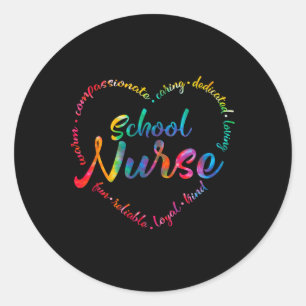 Sticker Rond Tie Dye École Infirmière Coeur Mot Infirmière jour