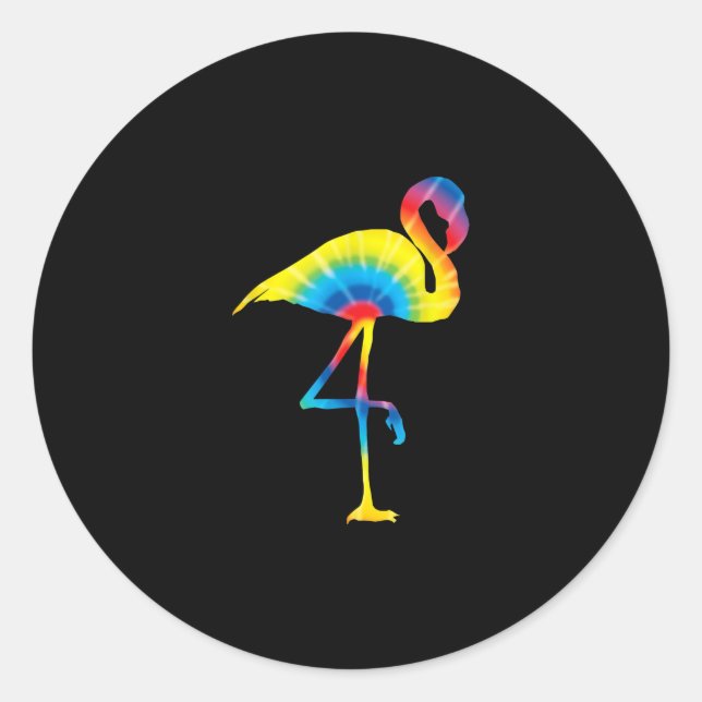 Sticker Rond Tie Dye Flamant rose arc-en-ciel Imprimer Oiseau A (Devant)