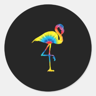 Sticker Rond Tie Dye Flamant rose arc-en-ciel Imprimer Oiseau A