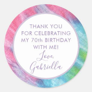 Sticker Rond Tie Dye Merci Fête d'anniversaire Favoriser