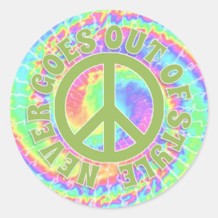 Sticker Rond Tie dye Paix ne se démode jamais sur