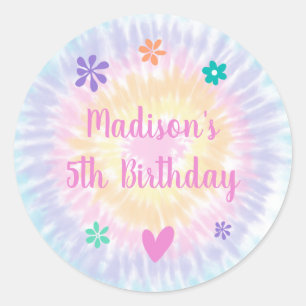 Sticker Rond Tie Dye Pastel Rainbow Boho Hippie Anniversaire