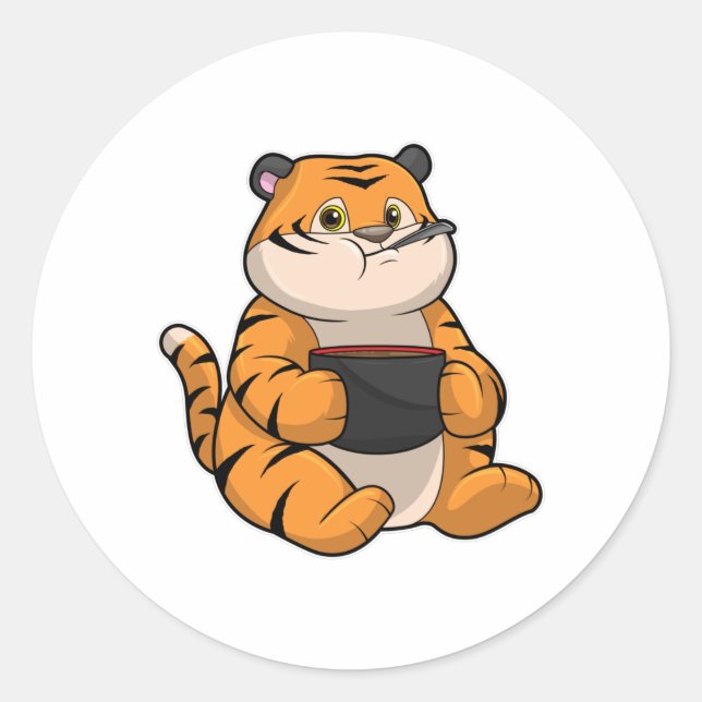 Sticker Rond Tiger à manger avec Bowl (Devant)