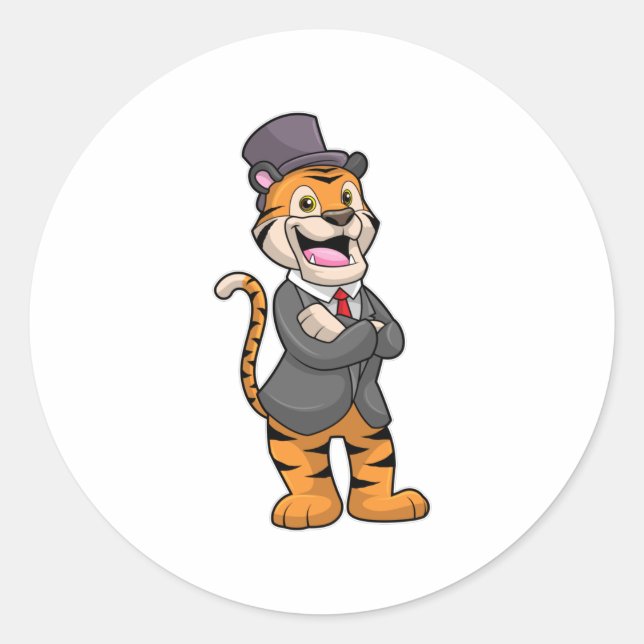 Sticker Rond Tiger comme chambre avec veste et Casquette (Devant)