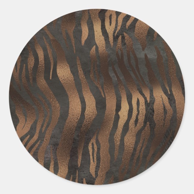 Sticker Rond Tiger de Bronze Noir Élégant Chic élégant (Devant)