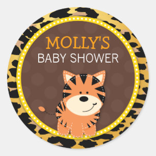 Sticker Rond Tiger Empreinte de léopard Jungle Baby shower Favo
