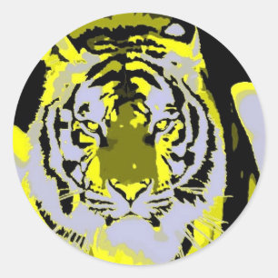 Sticker Rond Tiger Face Pop Art