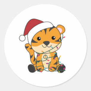 Sticker Rond Tiger Noël Neige hiver Animaux Tiger