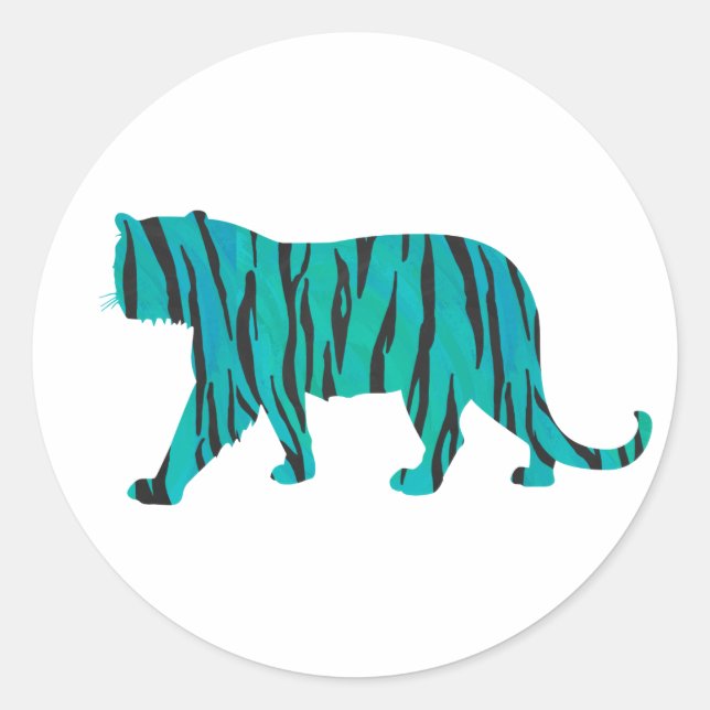 Sticker Rond Tiger noir et Turquoise (Devant)