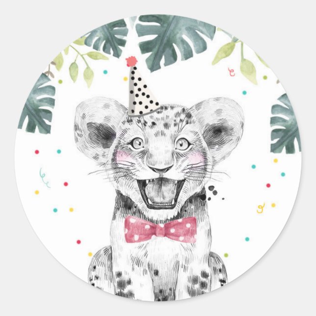Sticker Rond Tiger Party Animaux Safari Garçon Anniversaire Cup (Devant)