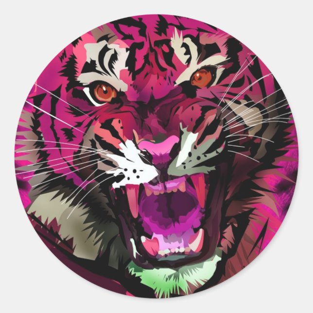 Sticker Rond Tiger - Rose (Devant)