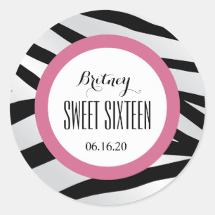 Sticker Rond TIGER Sweet sixteen 16 Personnalisé V10 ROSE NOIR