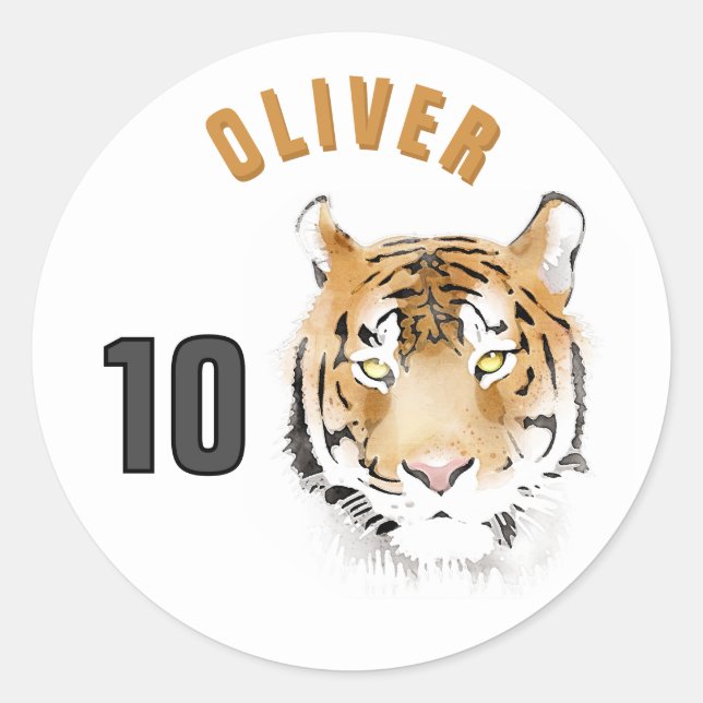 Sticker Rond Tiger Tête Aquarelle Nom Anniversaire (Devant)