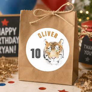 Sticker Rond Tiger Tête Aquarelle Nom Anniversaire