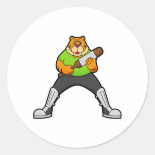 Sticker Rond Tigre au cricket avec batte de cricket