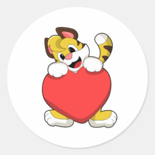 Sticker Rond Tigre avec coeur