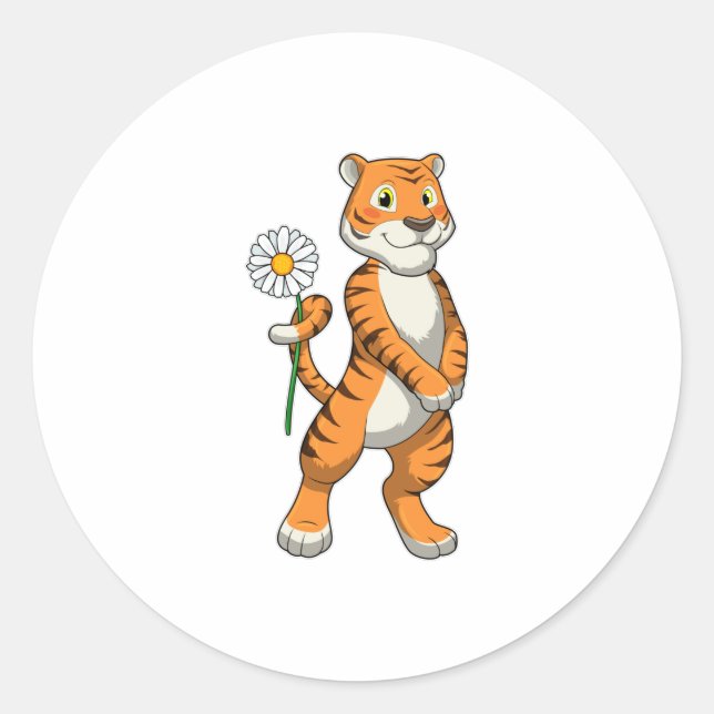 Sticker Rond Tigre avec Daisy Flower (Devant)
