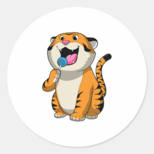 Sticker Rond Tigre avec Lollipop