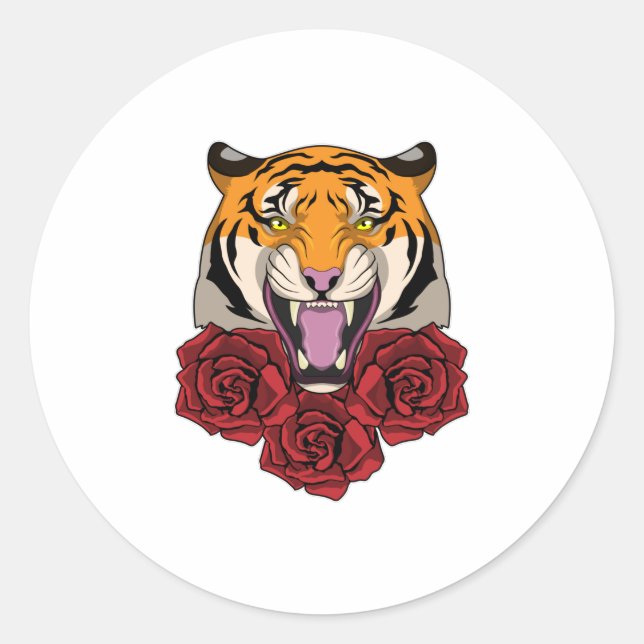 Sticker Rond Tigre avec Rose (Devant)