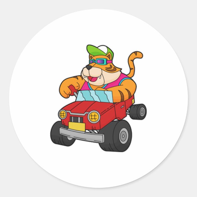 Sticker Rond Tigre avec voiture (Devant)