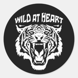 Sticker Rond Tigre blanc rugissant   Sauvage au coeur