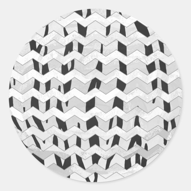 Sticker Rond Tigre Cheveron noir et blanc (Devant)
