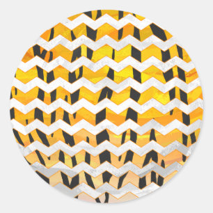 Sticker Rond Tigre Chevron noir et orange