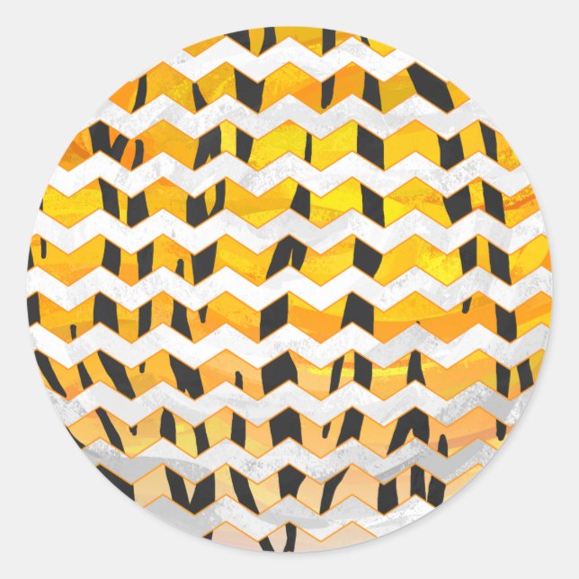 Sticker Rond Tigre Chevron noir et orange (Devant)