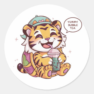 Sticker Rond Tigre de dessin adorable : Cosy, Kawaii Vibes