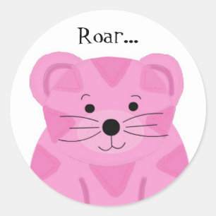 Sticker Rond Tigre de dessin animé rose